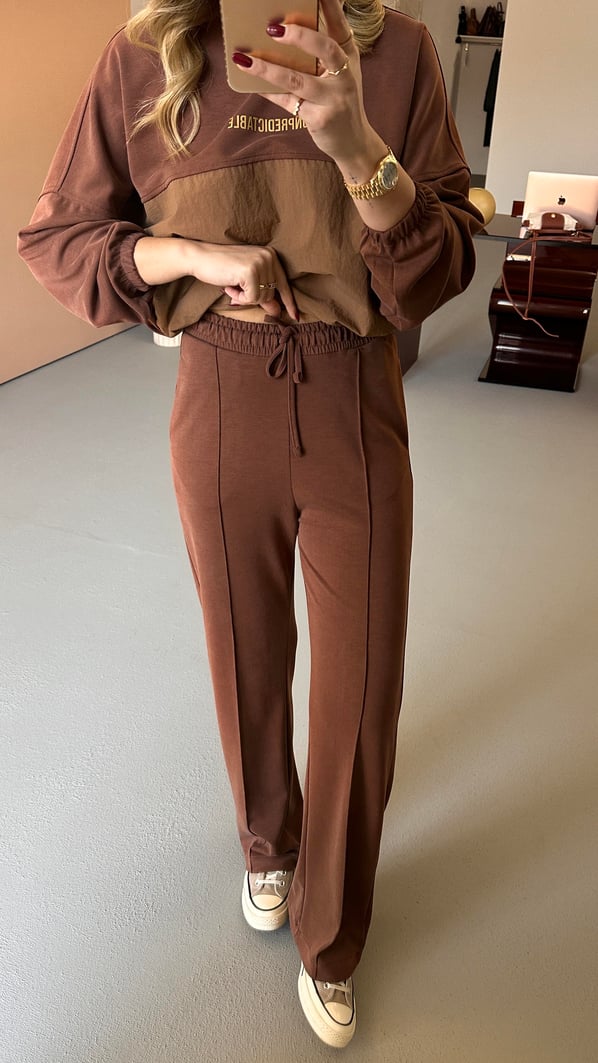 Paraşüt Detay Sweat Pantolon Kahve  Modal Takım