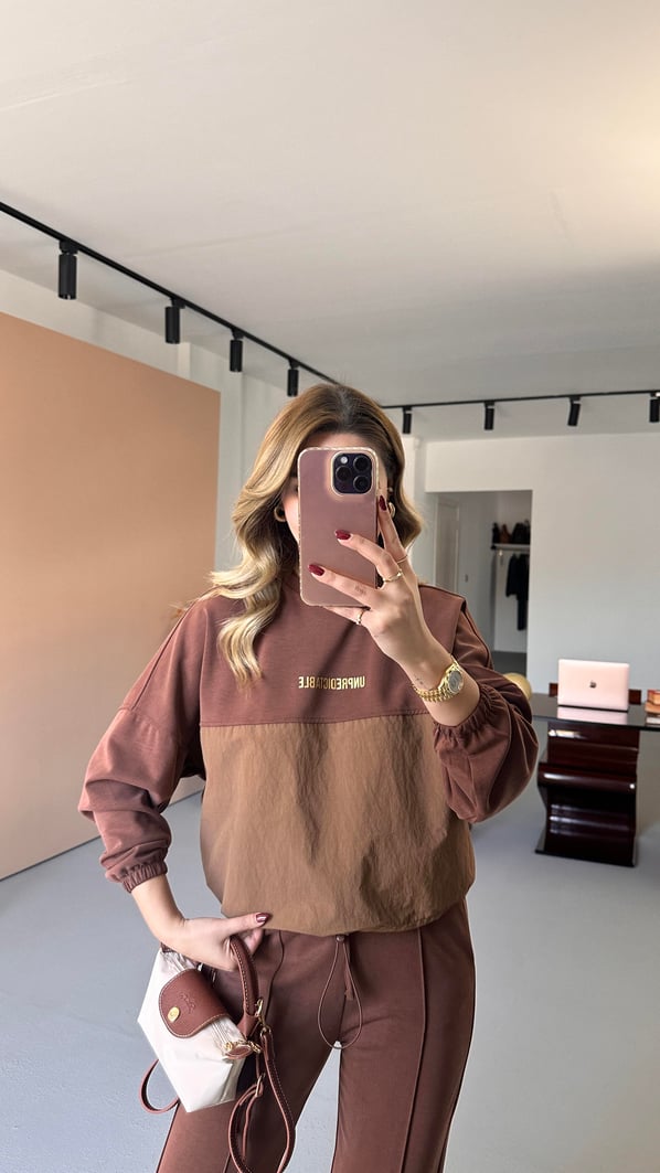 Paraşüt Detay Sweat Pantolon Kahve  Modal Takım