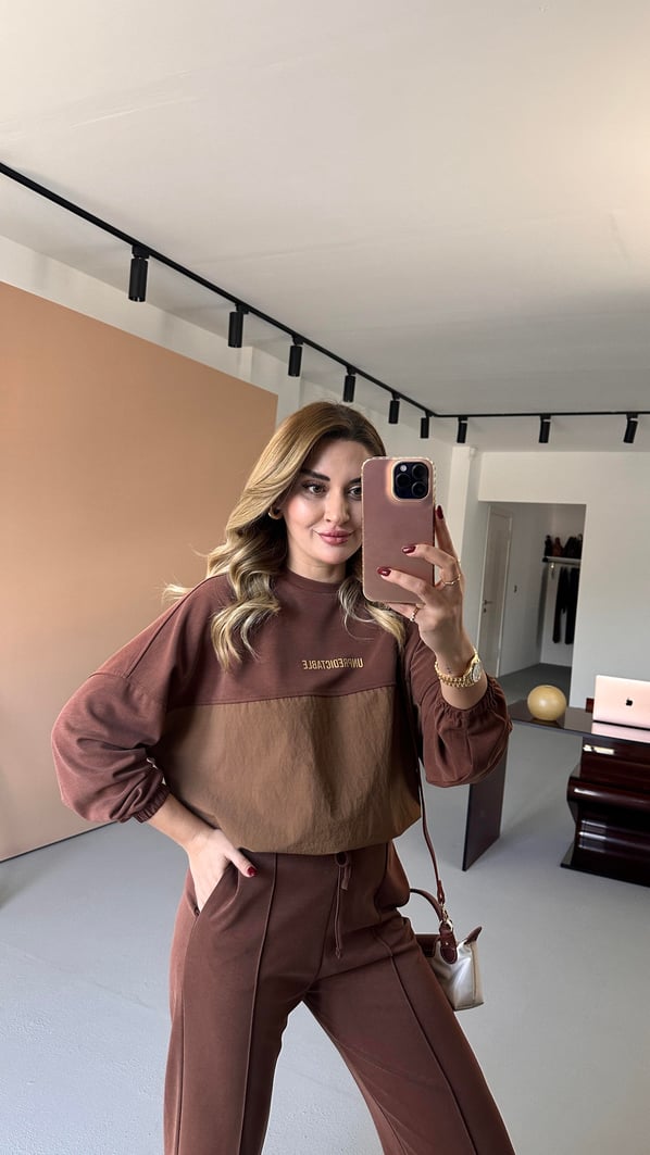 Paraşüt Detay Sweat Pantolon Kahve  Modal Takım