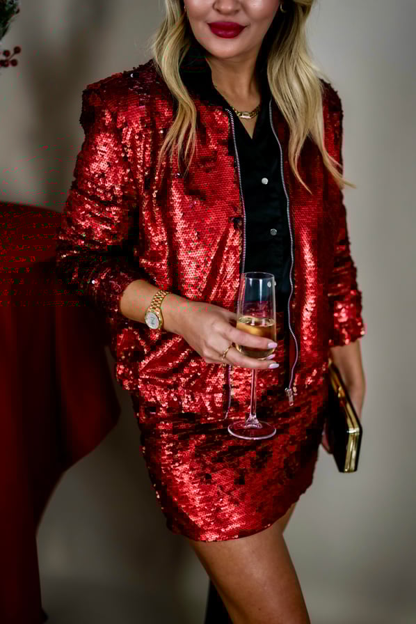 Payetli Bordo Bomber Ceket