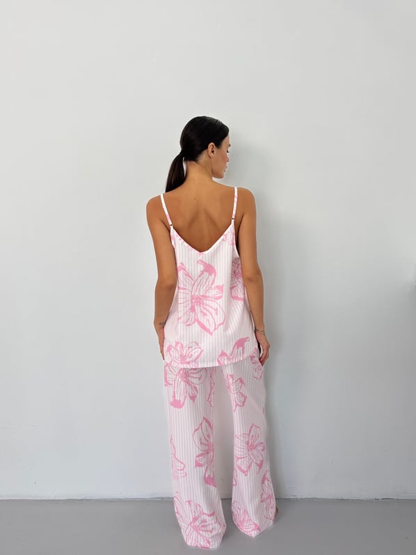 Pembe Çiçek Desen Ayarlanabilir Askı Pamuklu Atlet