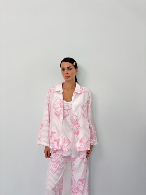 Pembe Çiçek Desen Ayarlanabilir Askı Pamuklu Atlet