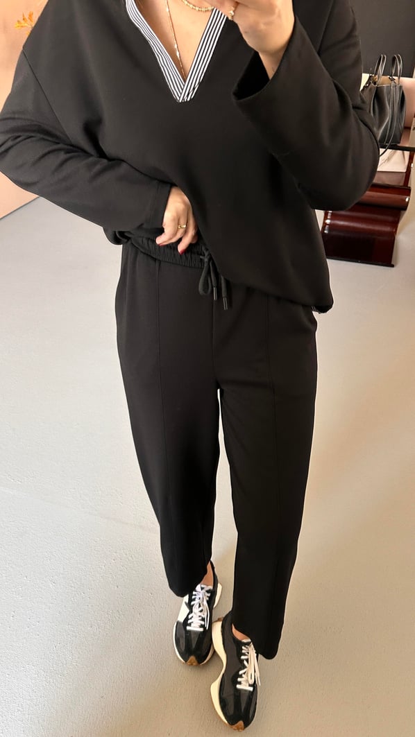 Poplin Detay Siyah Modal Sweat Pantolon Takım