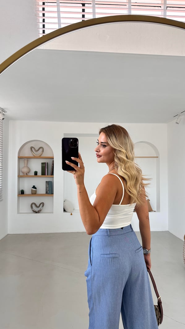 Premium Seri Askılı Ekru Crop
