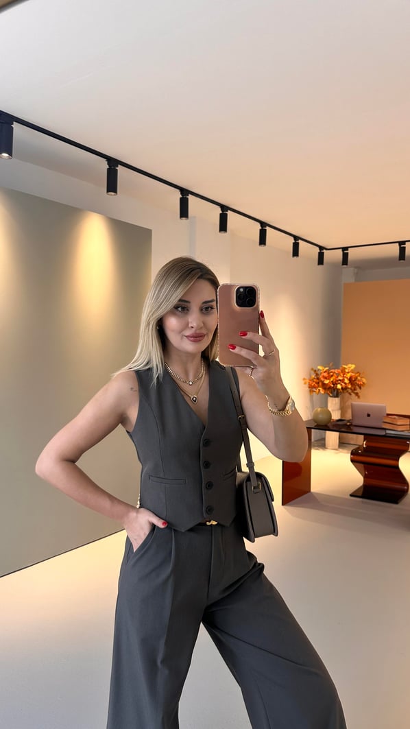 Premium Seri Bel Kemer Detay Kahve Yelek