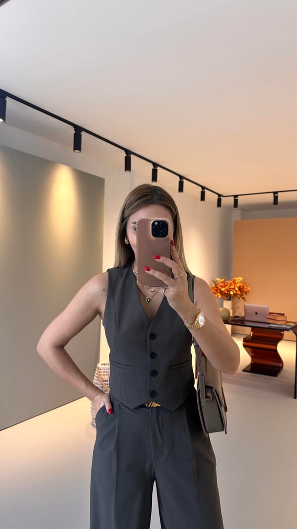 Premium Seri Bel Kemer Detay Kahve Yelek