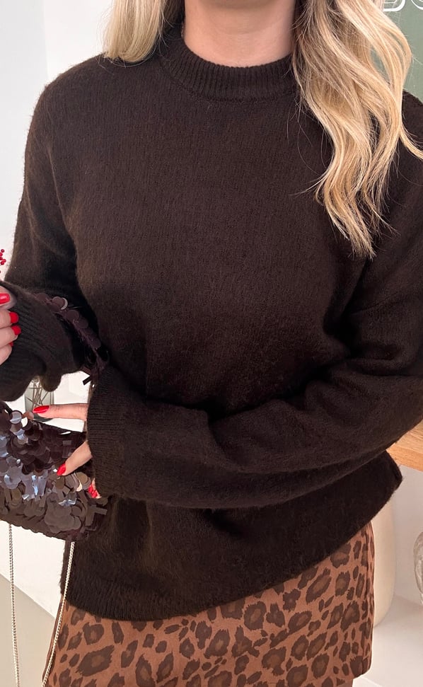 Premium Seri Bisiklet Yaka Oversize Acı Kahve Yumoş Kazak