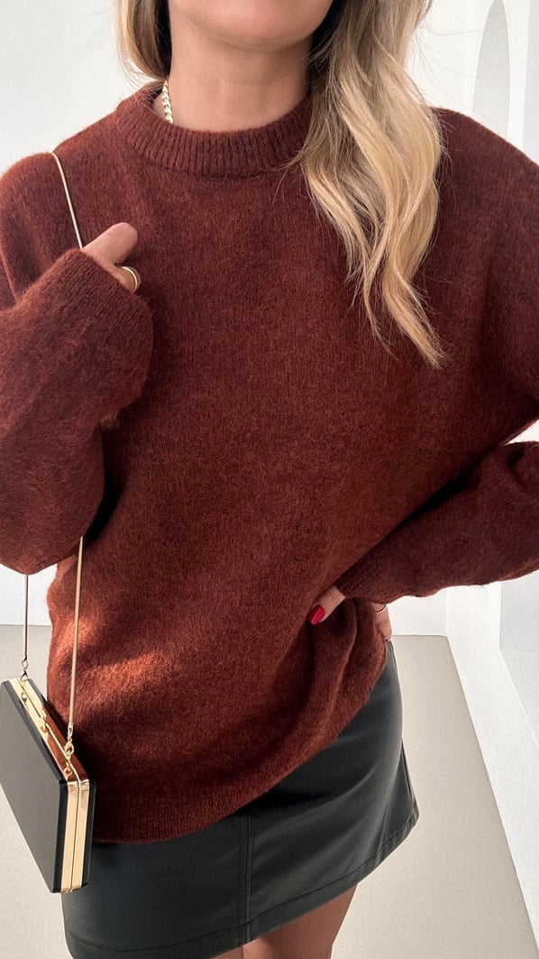 Premium Seri Bisiklet Yaka Oversize Kiremit Yumoş Kazak
