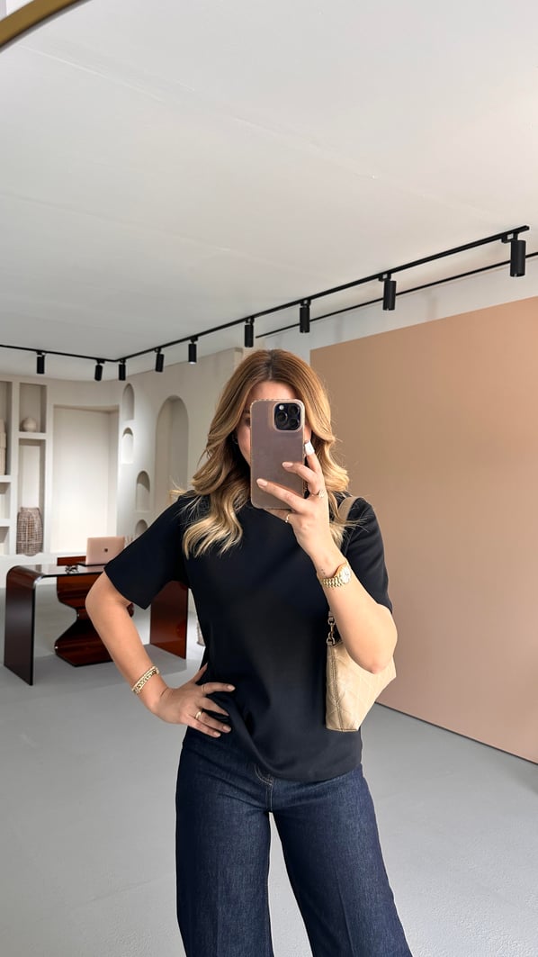 Premium Seri Bisiklet Yaka Siyah Pamuklu Basic Tshirt