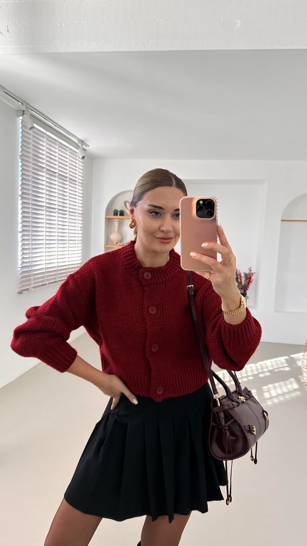 Premium Seri Bordo Yumoş Hırka