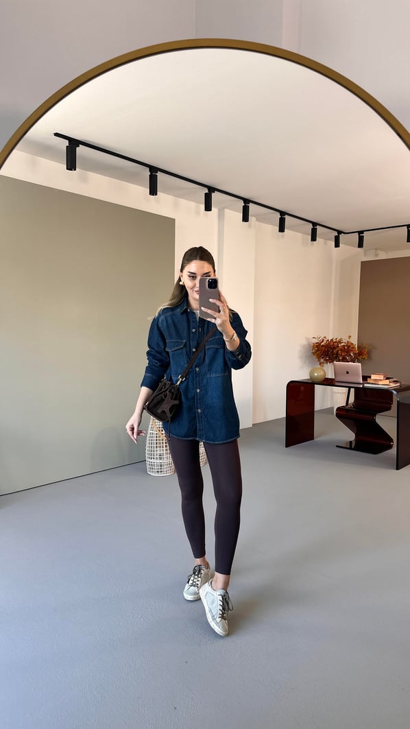Premium Seri Cep Detay Lacivert Denim Gömlek
