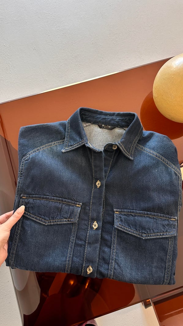 Premium Seri Cep Detay Lacivert Denim Gömlek