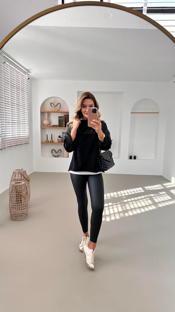 Premium Seri Dikiş Detay Siyah Mat Deri Tayt