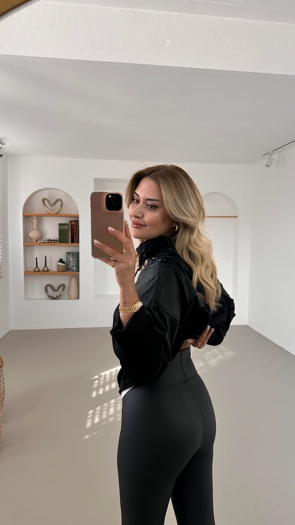 Premium Seri Dikiş Detay Siyah Mat Deri Tayt