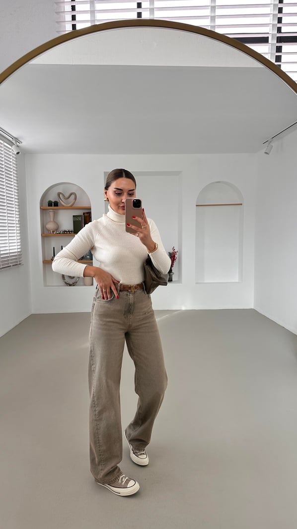 Premium Seri Eskitme Yıkamalı Wide Leg Jean