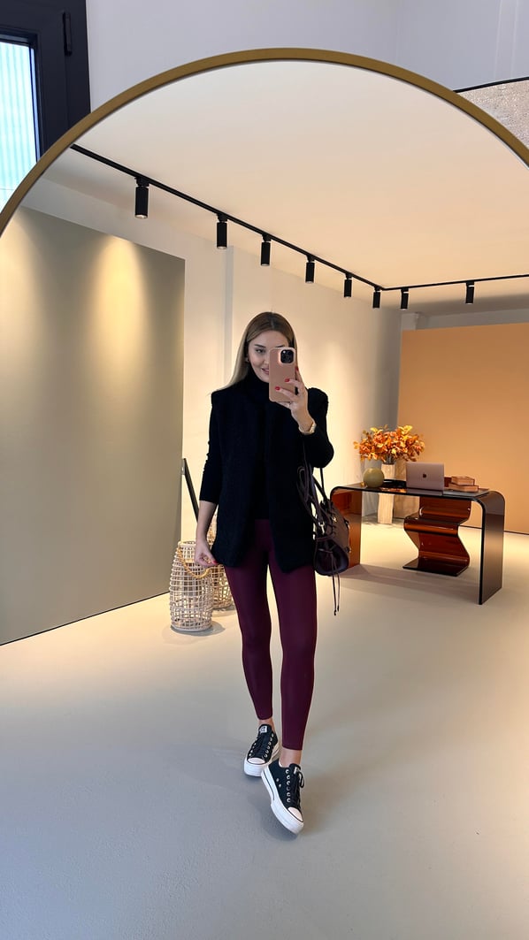 Premium Seri İçi Şardonlu Korse Etkili Bordo Tayt