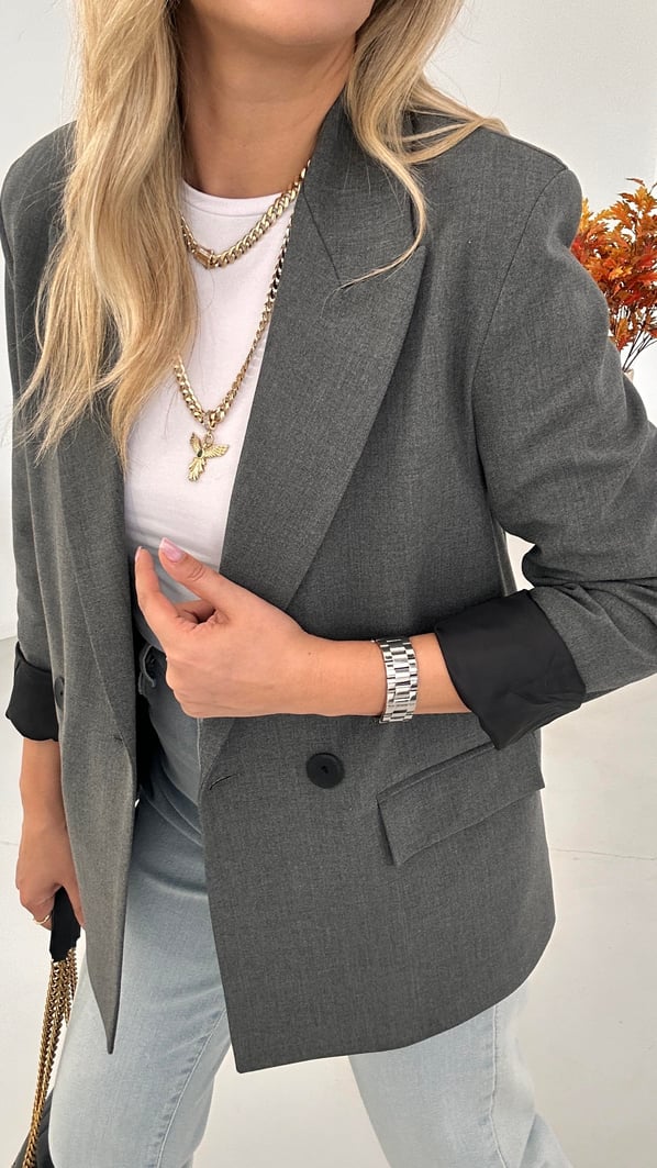 Premium Seri İki Düğme Astarlı Antrasit Blazer Ceket