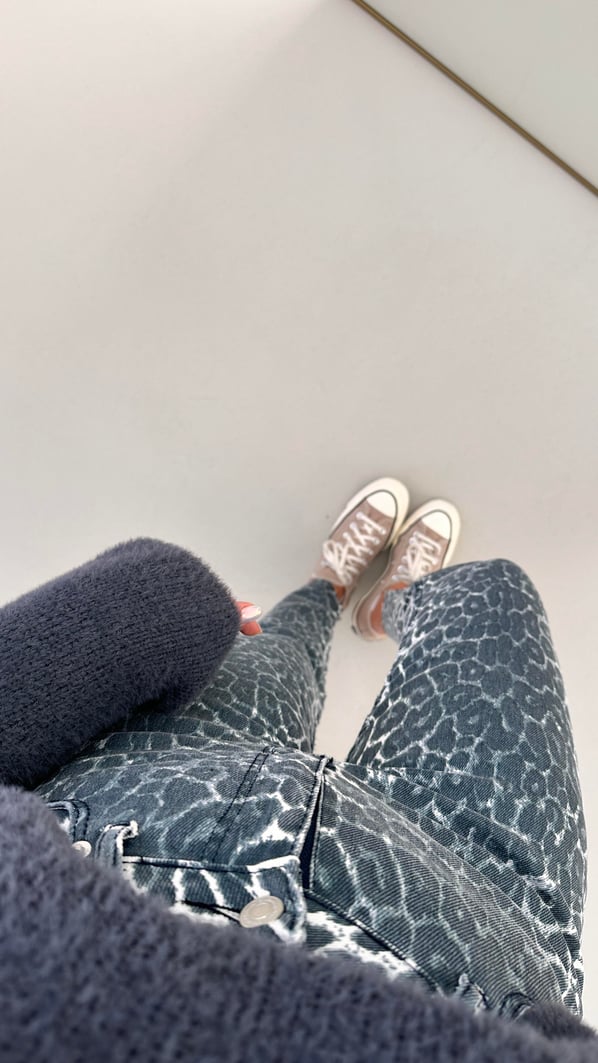 Premium Seri Kesik Paça Antrasit Leopar Boyfit Jean
