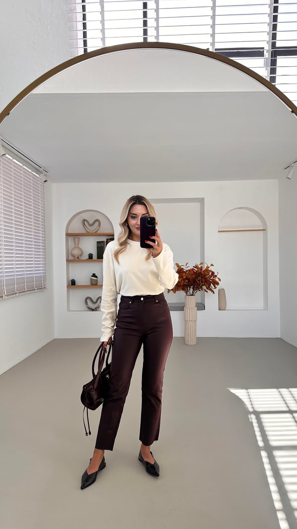 Premium Seri Kesik Paça Bordo Mumlu Pantolon