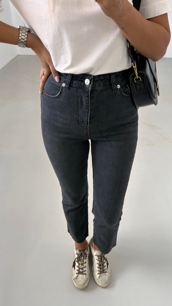 Premium Seri Kesik Paça Likralı Antrasit Boyfit Jean