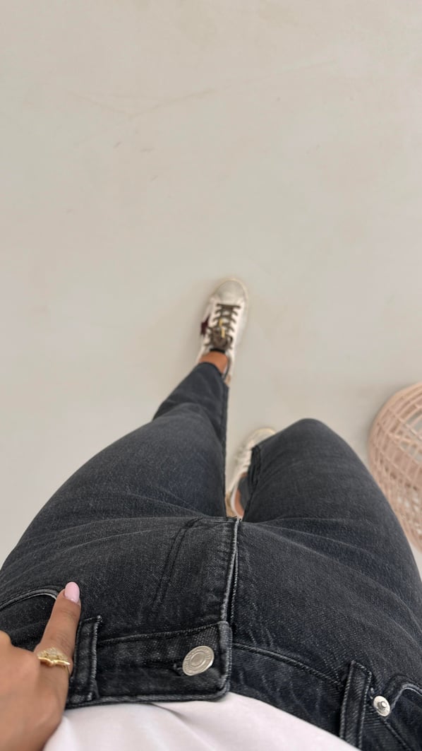 Premium Seri Kesik Paça Likralı Antrasit Boyfit Jean