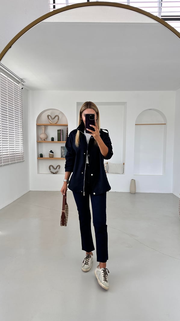 Premium Seri Kesik Paça Likralı Lacivert Boyfit Jean