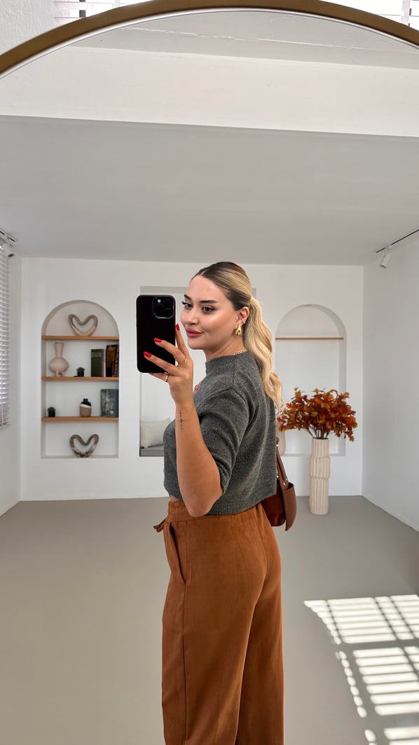 Premium Seri Kısa Kol Gri Triko Kazak