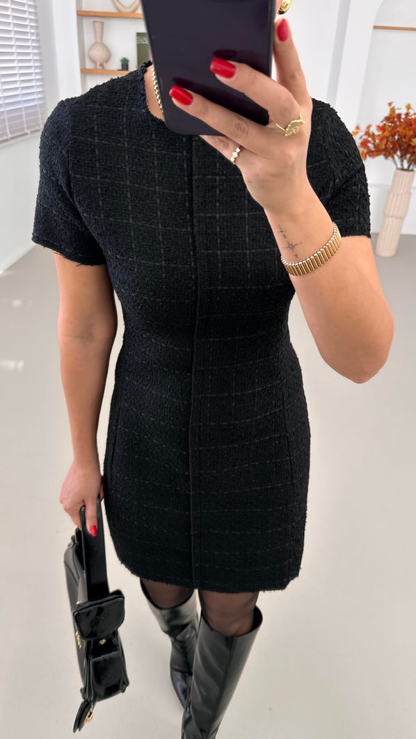Premium Seri Kısa Kol Siyah Tüvit Elbise