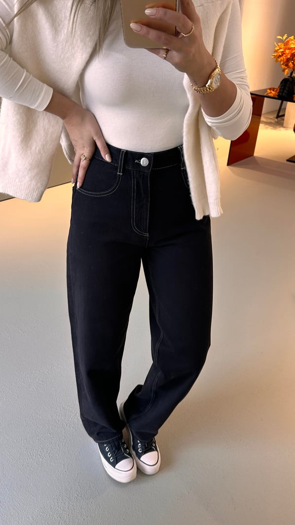 Premium Seri Kontrast Dikiş Detay Siyah Jean