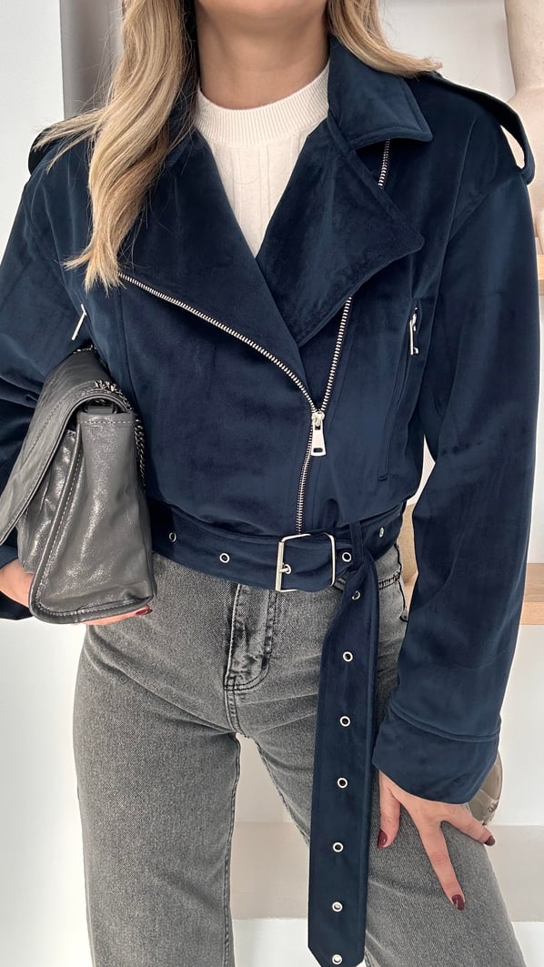 Premium Seri Lacivert Biker Ceket