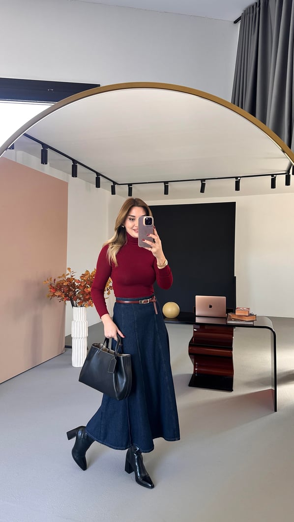 Premium Seri Lacivert Denim Çan Etek