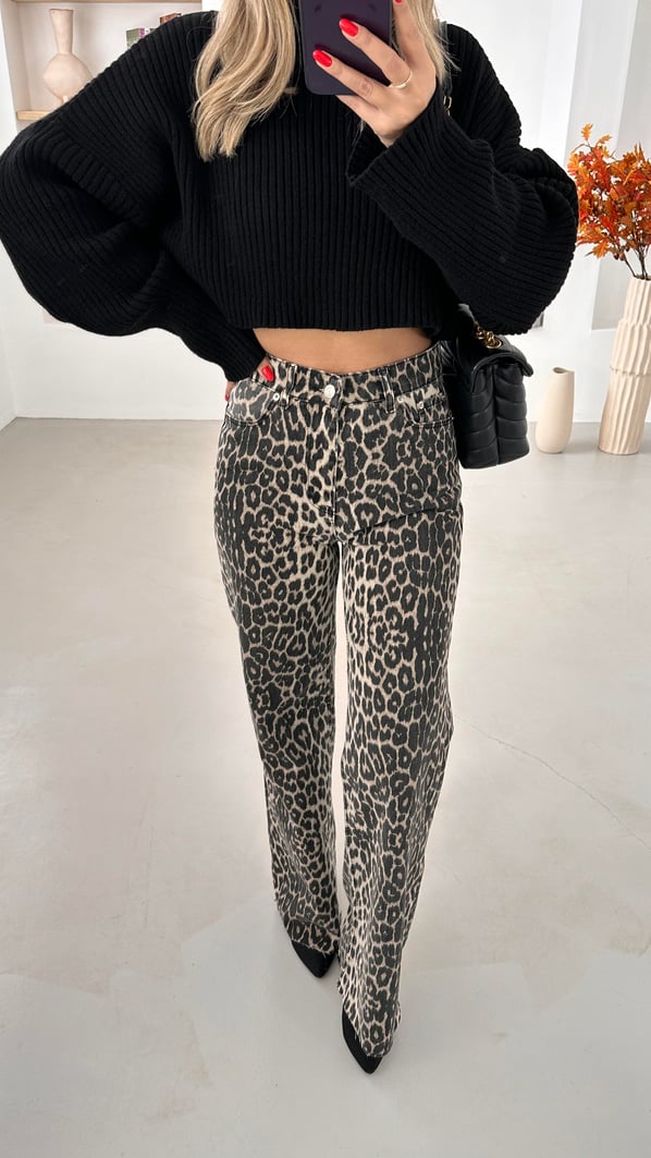 Premium Seri Leopar Desen Straight Jean Pantolon