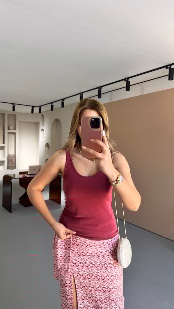 Premium Seri Ön Arka U Yaka Modal Bordo Bluz