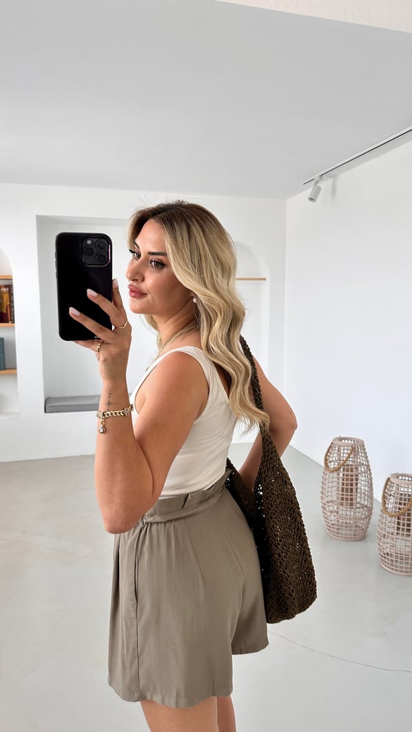 Premium Seri Ön Arka U Yaka Modal Vanilya Bluz