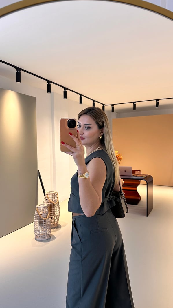Premium Seri Pilise Detay Haki Palazzo Pantolon