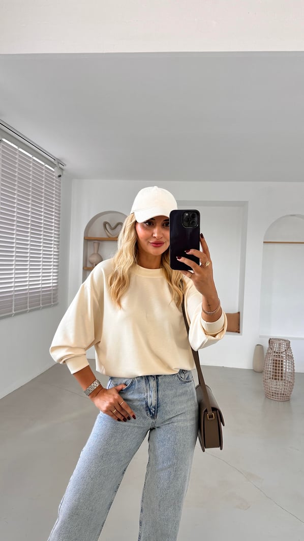 Premium Seri Sırt Dekolte Detay Vanilya Modal Sweat
