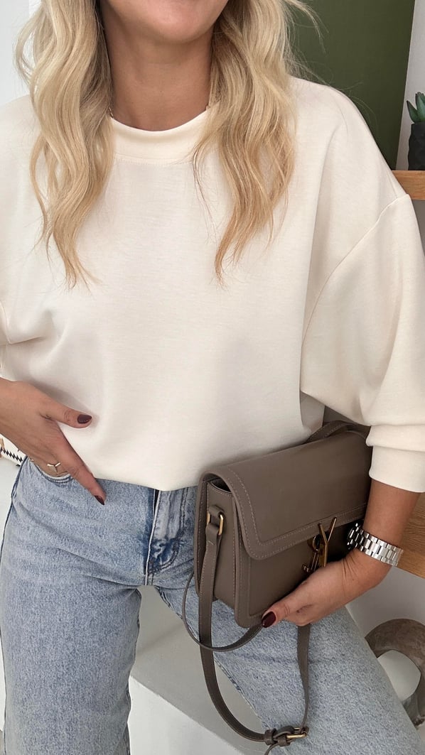 Premium Seri Sırt Dekolte Detay Vanilya Modal Sweat