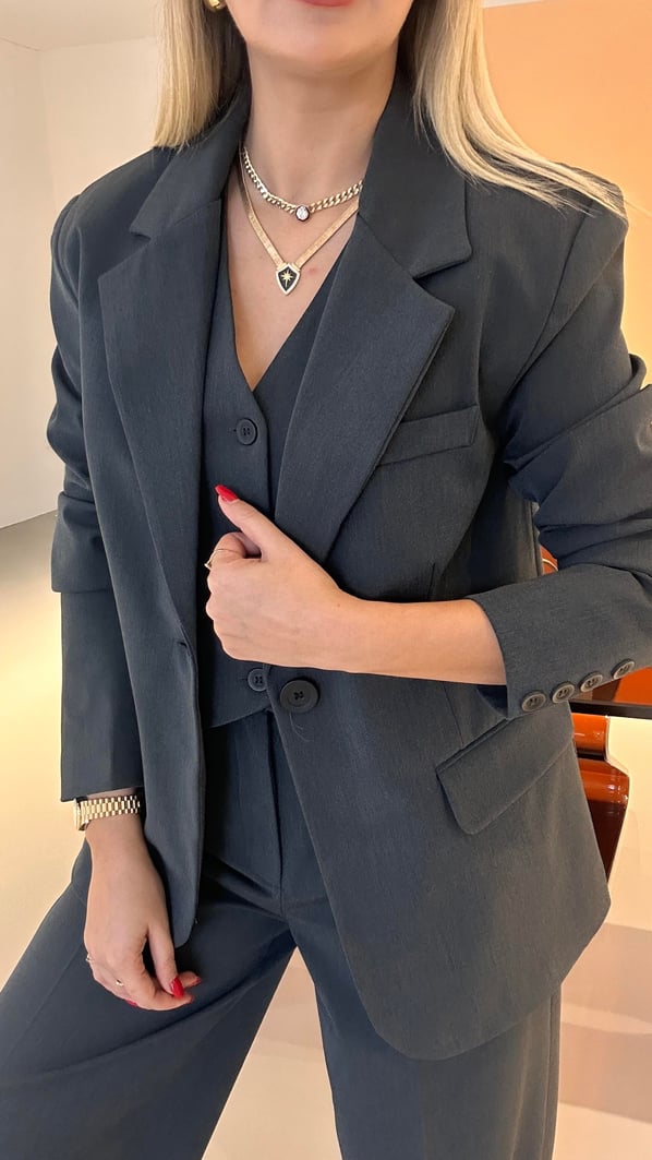 Premium Seri Tek Düğme Detay Maskülen Lacivert Blazer