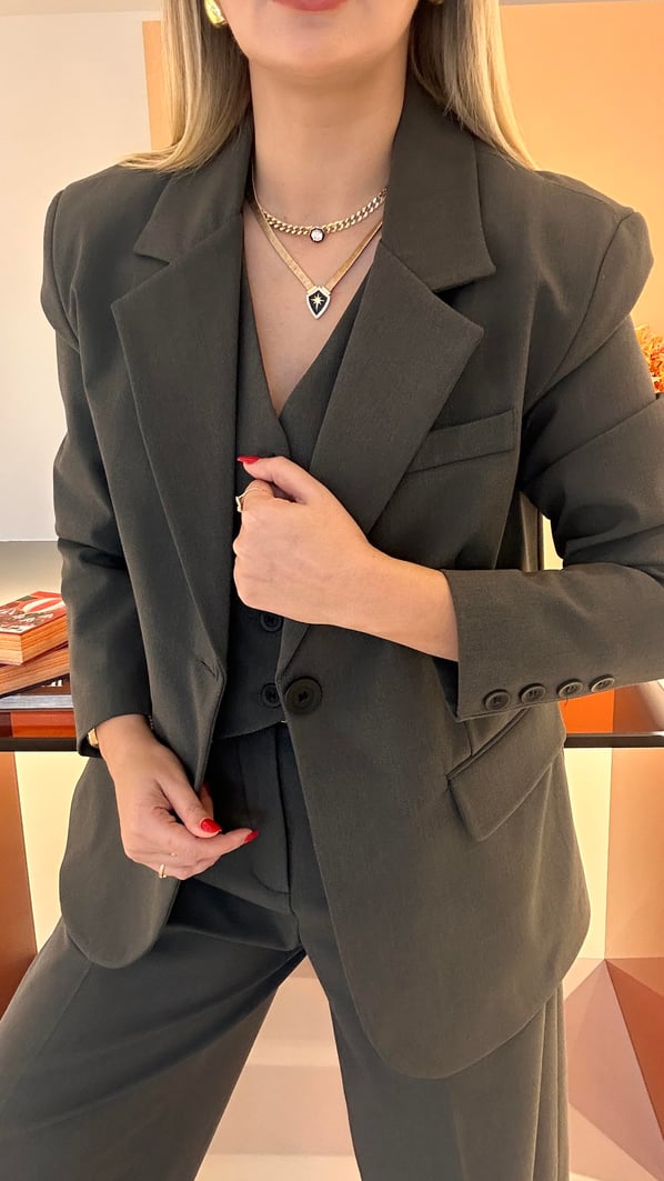 Premium Seri Tek Düğme Detay Maskülen Haki Blazer