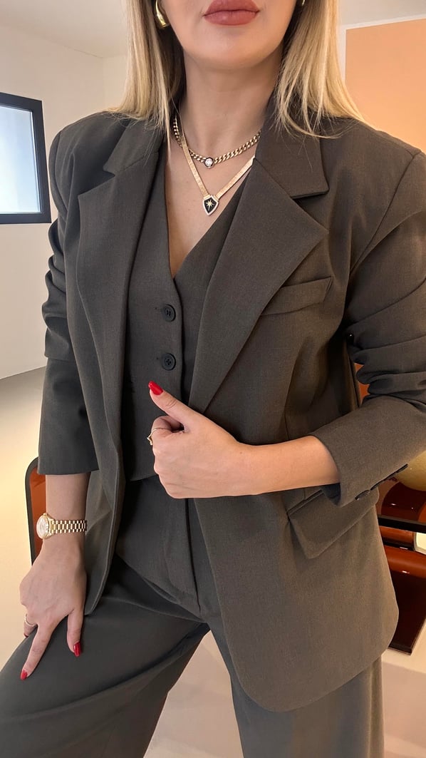 Premium Seri Tek Düğme Detay Maskülen Kahve Blazer