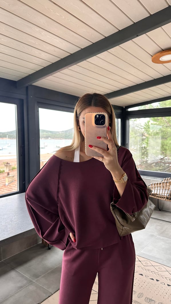 Premium Seri Ters Dikiş Detay Bordo Modal Takım