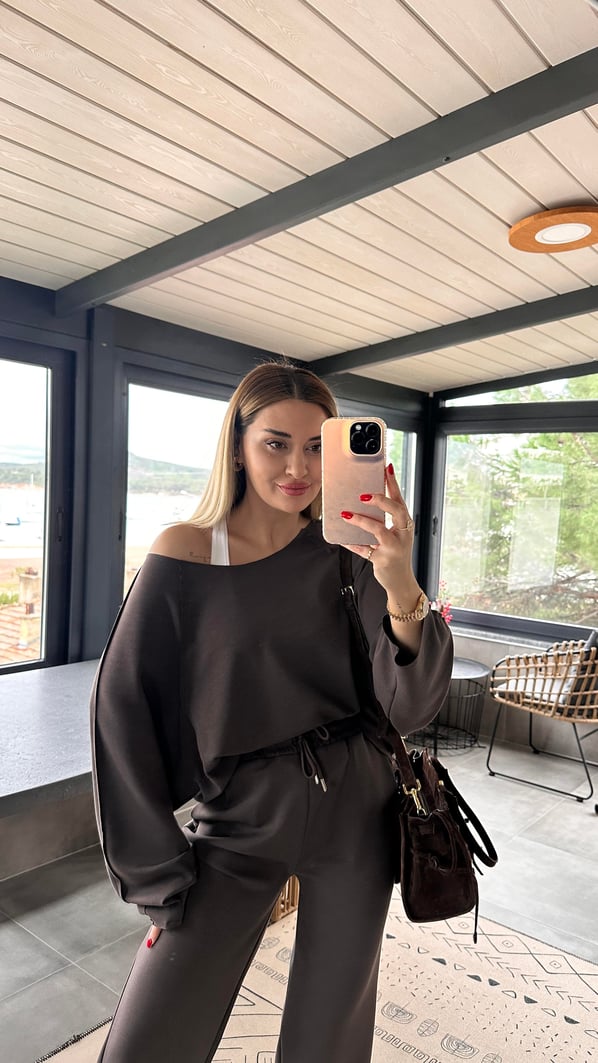 Premium Seri Ters Dikiş Detay Kahve Modal Takım