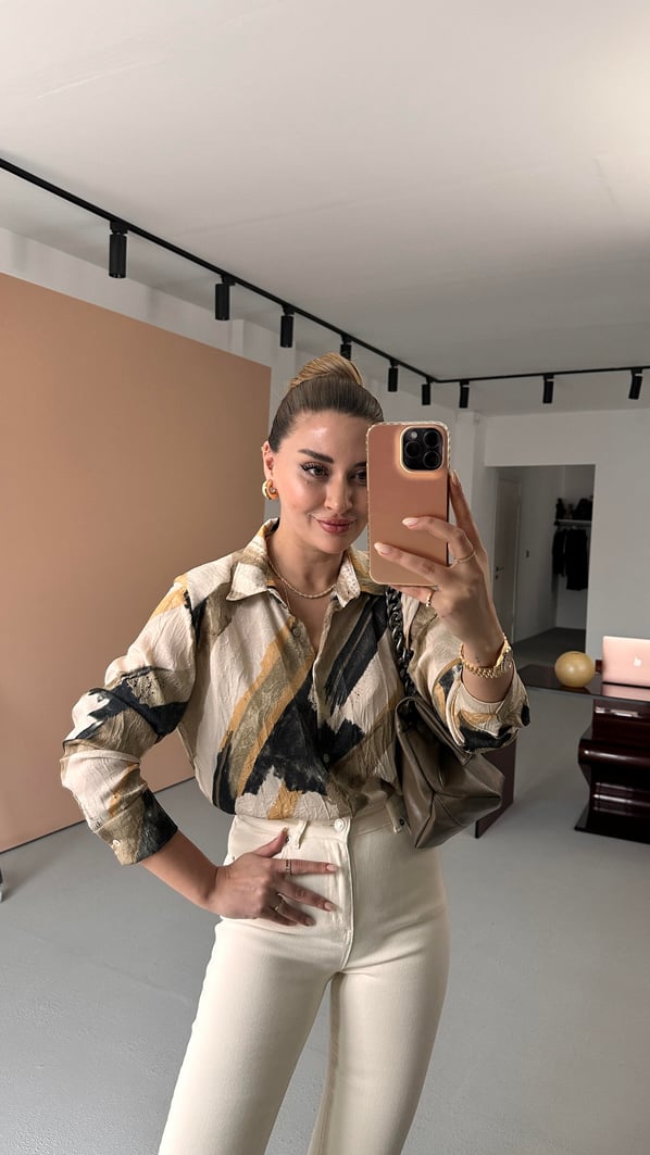 Renk Geçişli Kırışık Detay Saten Gömlek