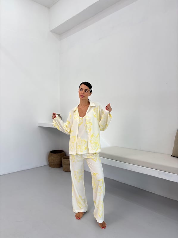 Sarı Çiçek Desen Ayarlanabilir Askı Pamuklu Atlet