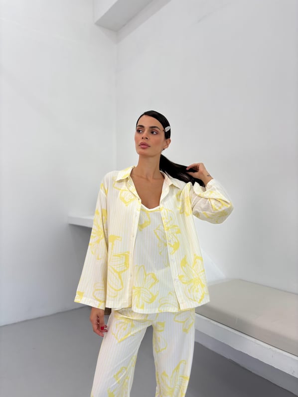 Sarı Çiçek Desen Ayarlanabilir Askı Pamuklu Atlet