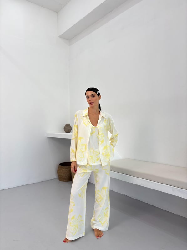 Sarı Çiçek Desen Ayarlanabilir Askı Pamuklu Atlet