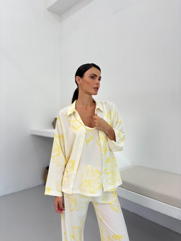 Sarı Çiçek Desen Ayarlanabilir Askı Pamuklu Atlet