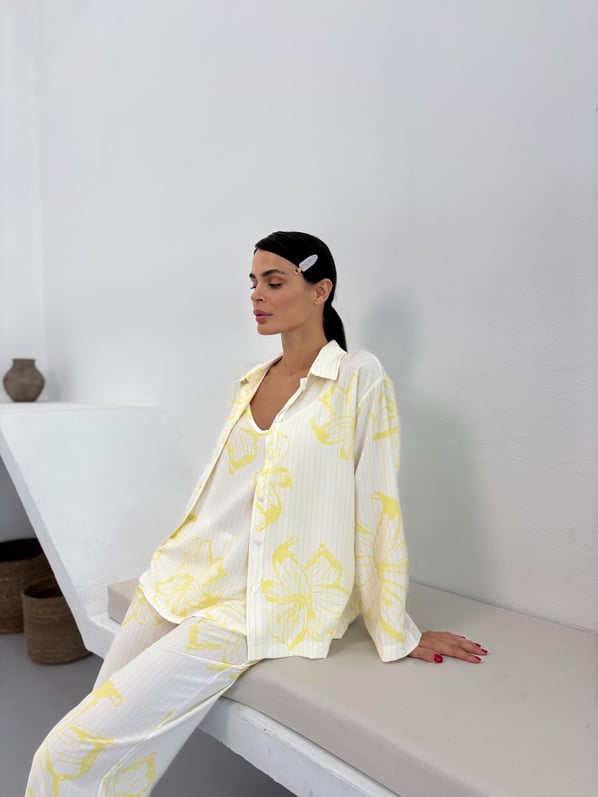 Sarı Çiçek Desen Ayarlanabilir Askı Pamuklu Atlet