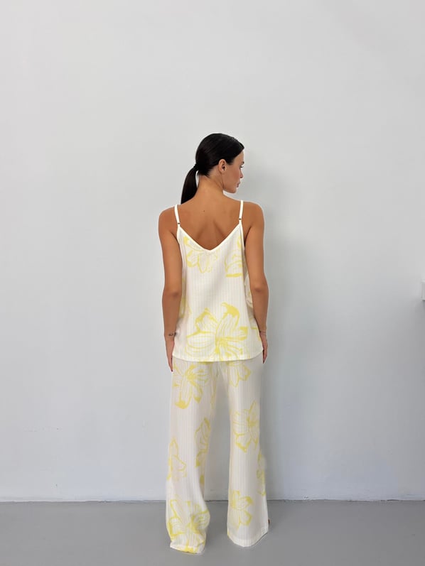Sarı Çiçek Desen Ayarlanabilir Askı Pamuklu Atlet