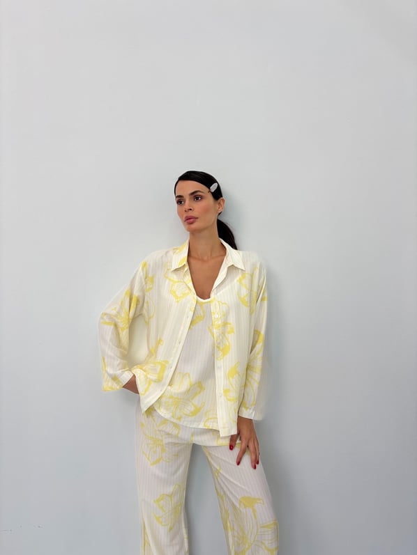 Sarı Çiçek Desen Ayarlanabilir Askı Pamuklu Atlet